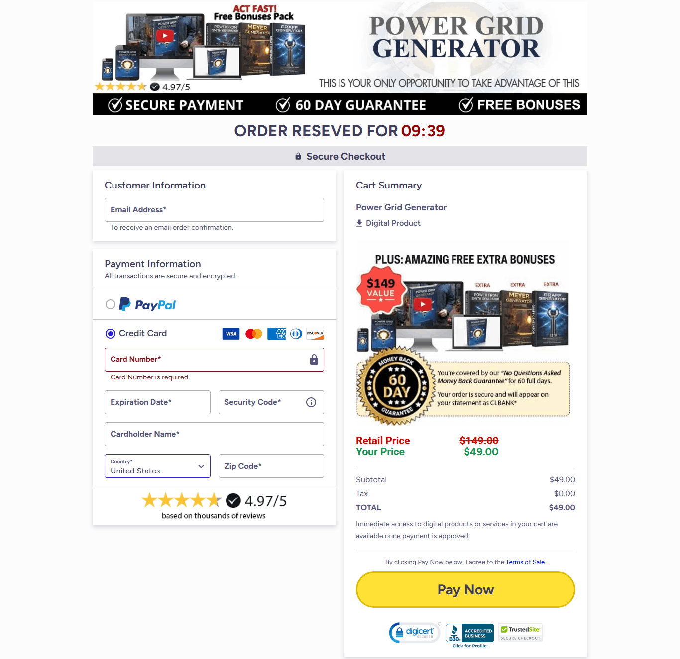 Power Grid Generator&nbsp; Checkout Page